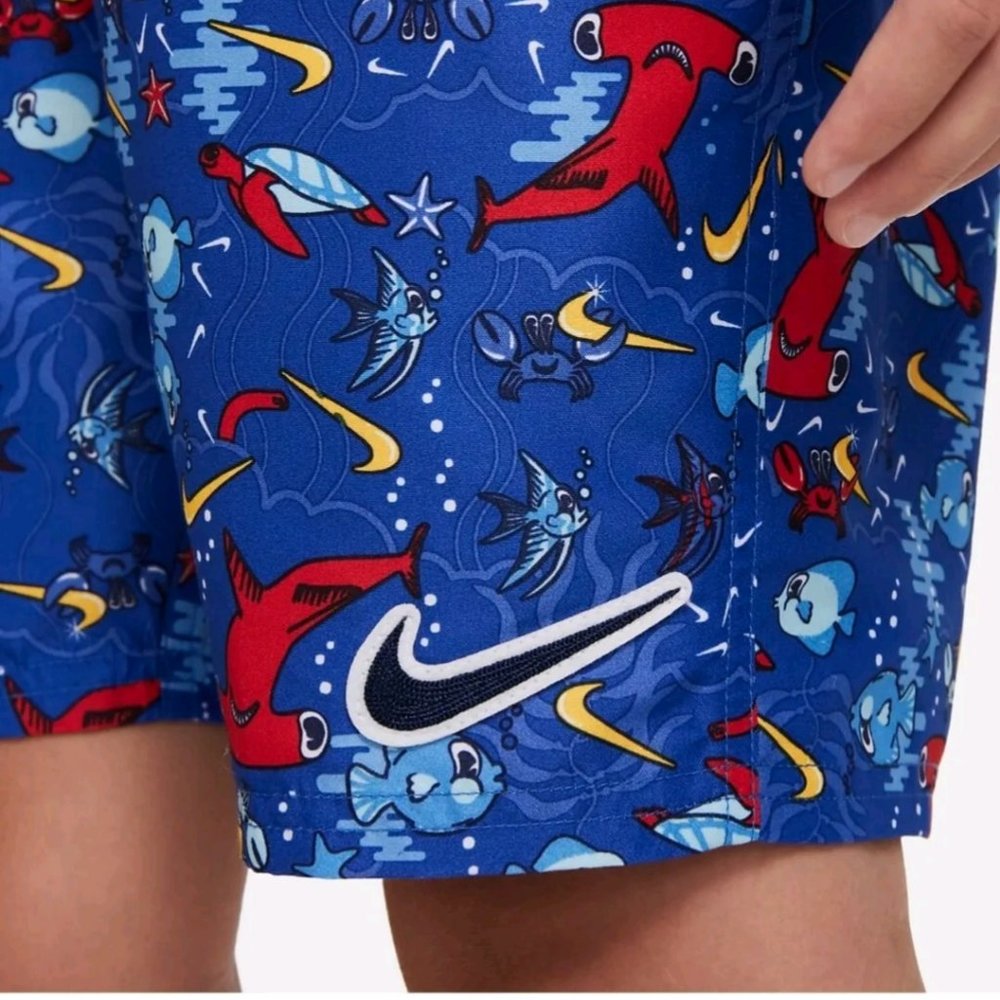 Nike Swim Boys Size Small Sea Friends 8" Swimming Trunk Shorts Blue / Red NEW - Picture 5 of 6